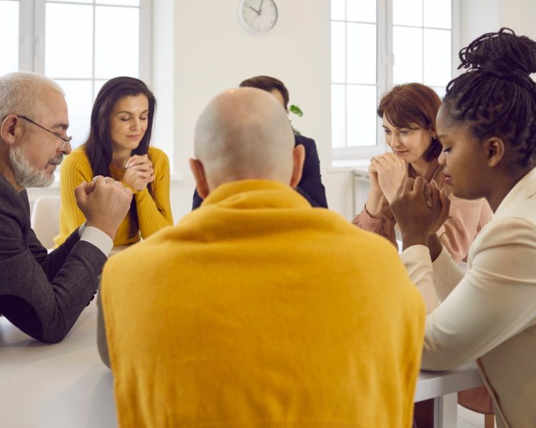 Group,Of,Humble,Pious,Religious,Diverse,Multiracial,Multiethnic,People,Sitting